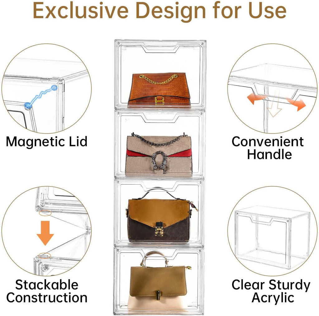 Stackable Storage Bins, Clear Acrylic Display Case, 5-Pack Acrylic Boxes with Lids, Clear Storage Containers Storage for Handbags, Collectibles & Figures