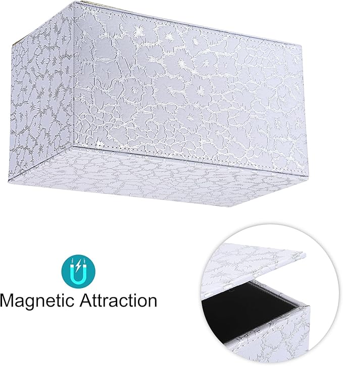 Sumnacon Rectangle Tissue Box Cover - Large Leather Tissue Box with Magnetic Bottom, Stylish PU Tissue Box Holder, Cube Tissue Cover for Bathroom Toilet Bedroom Living Room Table Desk Office,Silver