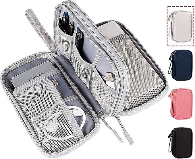 Electronic Organizer Bag, Waterproof Portable Electronic Organizer Travel Accessories Cable Bag Universal Cord Storage Case for CableCord Storage Double Layer - Gray, Large