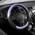 Road Comforts Steering Wheel Cover – Breathable Leather Steering Wheel Cover, Anti-Slip Grip, Universal Fit 14.5” to 15”, Heat & Cold Resistant for Cars, SUVs, and Trucks – Black & Shining Purple
