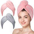 Hicober Microfiber Hair Towel, 2Packs Hair Turbans for Wet Hair, Drying Hair Wrap Towels for Curly Hair Women Anti Frizz(Pink,Grey)