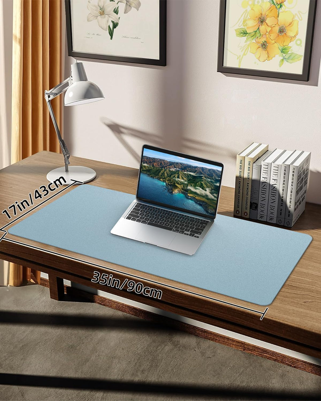 Non-Slip Desk mat,PULeather Desk Pad Protector, Office Desk Mat, Large Mouse Pad,Desk Blotter, Laptop Desk Pad, Waterproof Desk Writing Pad for Office and Home (Light Blue, 35.4" x 17")