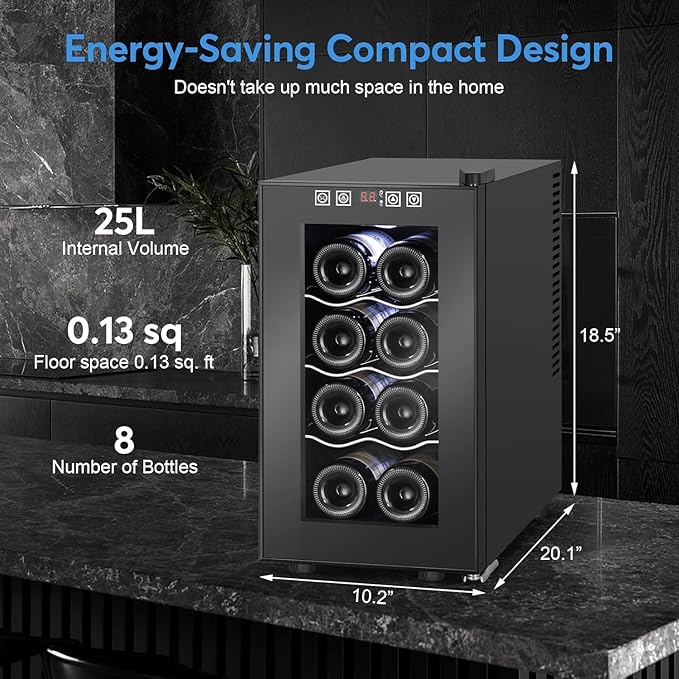 8 Bottles Wine Cooler Refrigerator, Small Wine Fridge, Mini Wine Fridge