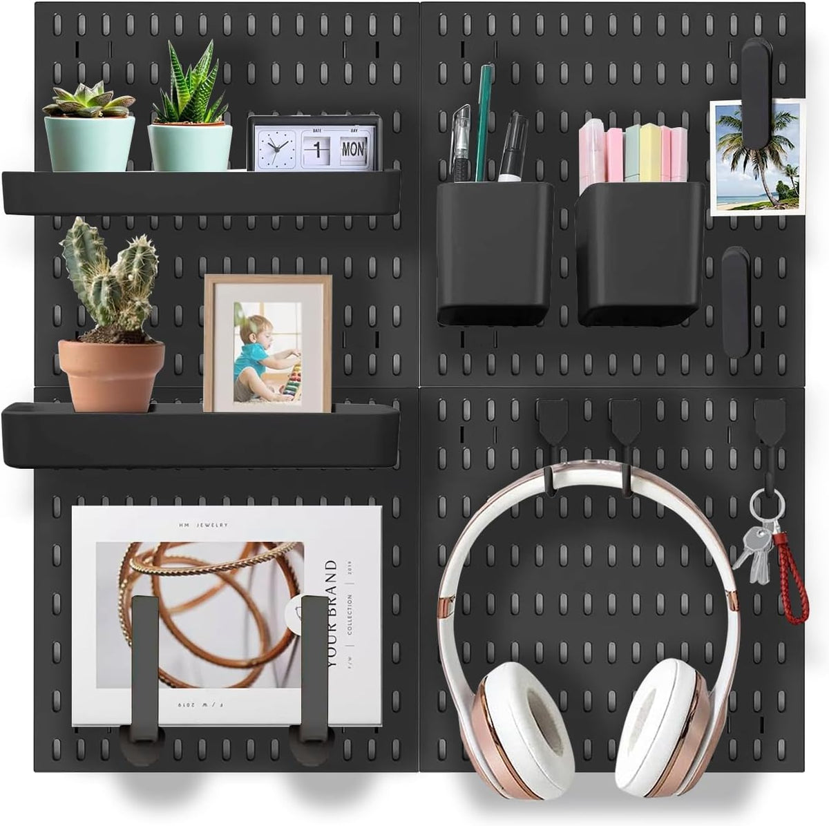 Wall Organizer Peg Board - Elevate And Declutter Your Gaming And Office - Create A Perfectly Structured Space(Black)