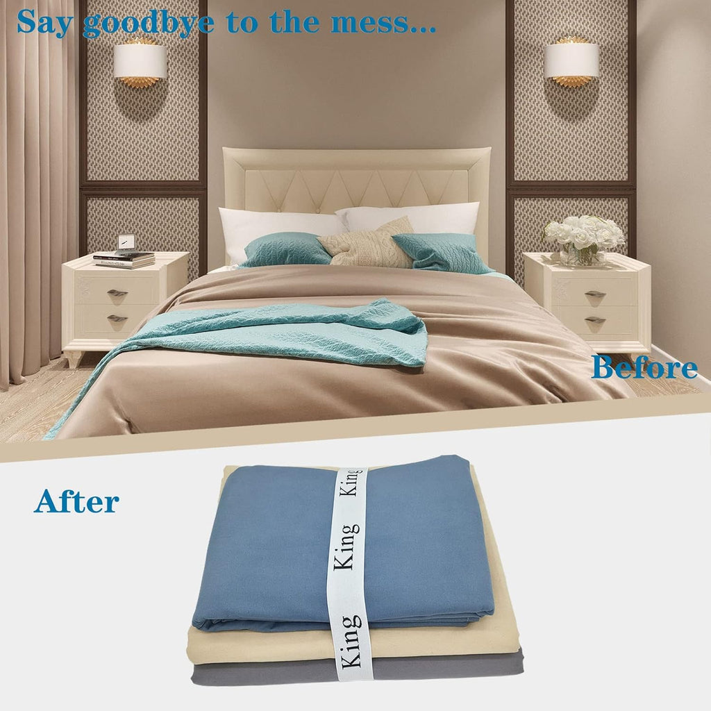 2-Piece Bed Sheet Organizer Bands - Sheet Keepers Linen Labels for Bedding, Closet Storage (King)