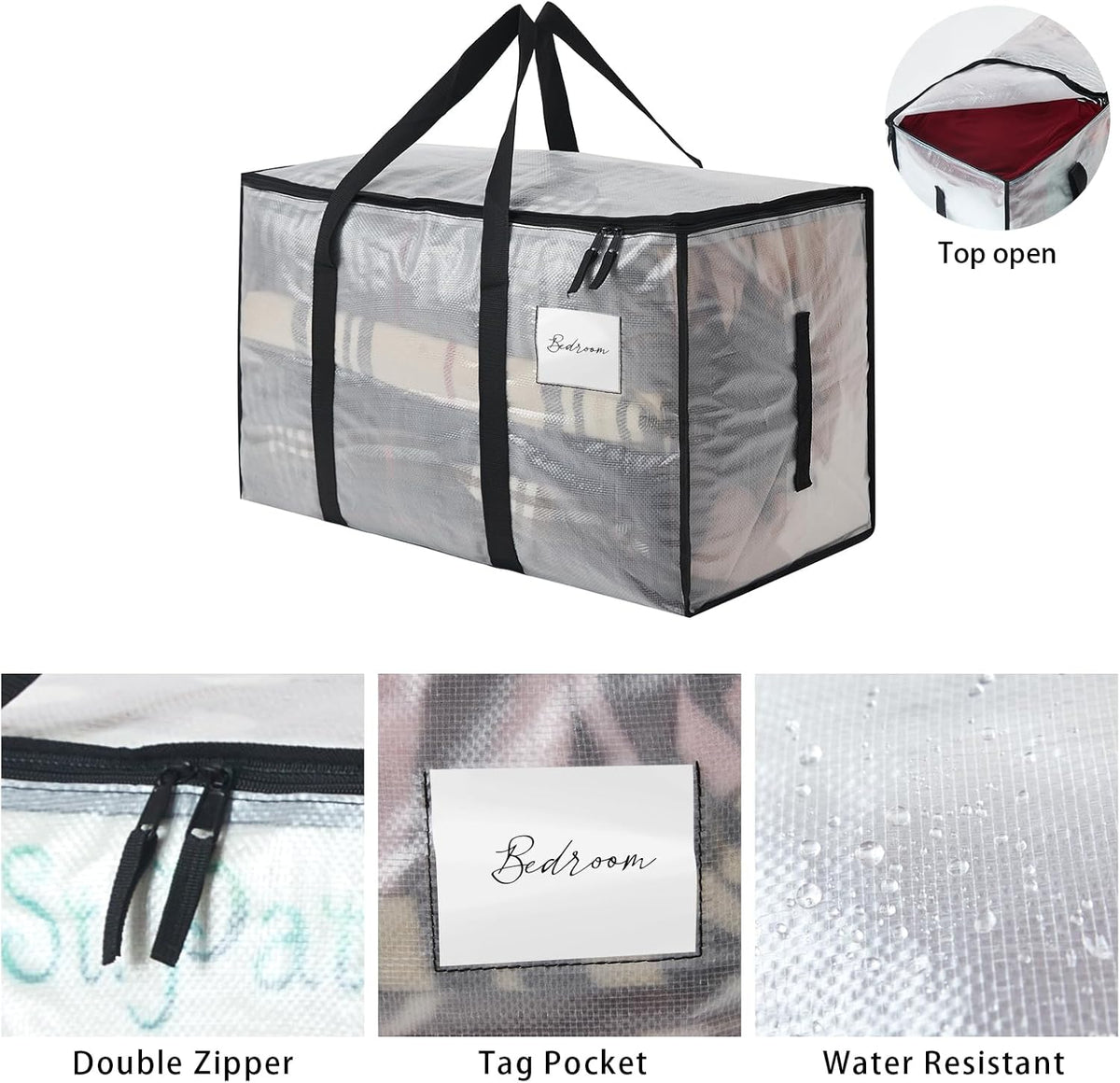 Heavy Duty 93L (24.5 Gallon) Stackable Storage Bins with Fully Openable Lids, Moving Bags Heavy Duty, Clear Plastic Totes for Moving Storage, Home Organization, Closet, Dorm Room. 12 pack