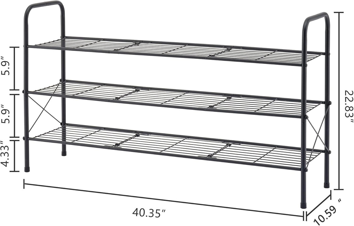 Hoctieon 3 Tier Mesh Style Shoe Rack, Entryway Shoe Shelf, Shoe Storage Organizer, Shoe Rack for Closet, Space Save for Bathroom, Garage, Hallway, Bedroom, Living Room, Black