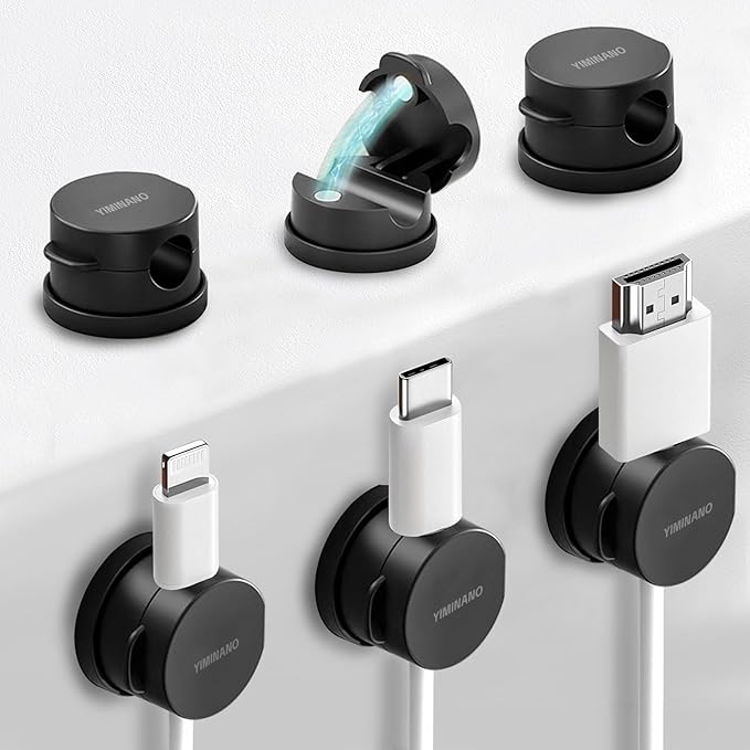 6 Pack Magnetic Cable Clips, 360° Rotatable Cord Organizer, Adhesive Cable Holder for Desk, Nightstand, Car, Home Office Accessories, Magnetic Cord Holder for Phone Charger & Workspace Organization