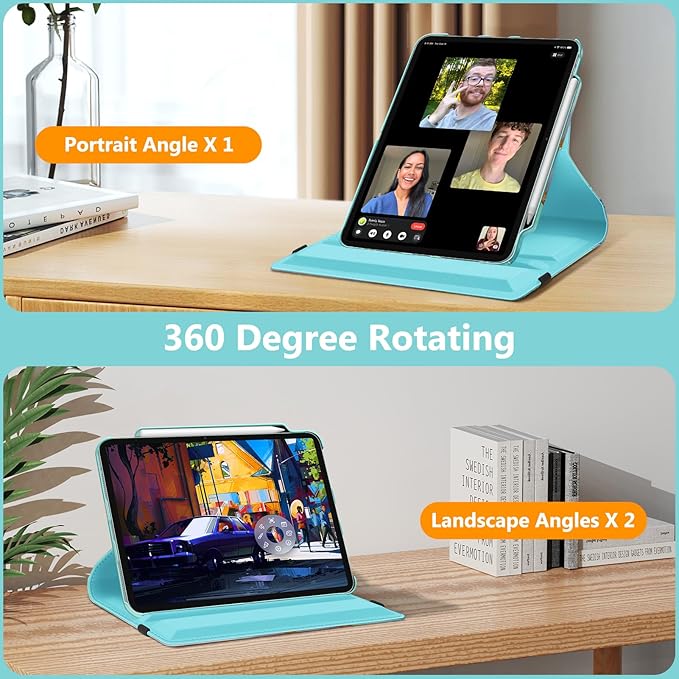 Fintie Rotating Case for iPad Air 13-inch (M3) 2025, (M2) 2024-360 Degree Swiveling Protective Stand Cover with Pencil Holder, Auto Wake/Sleep, Emerald Marble