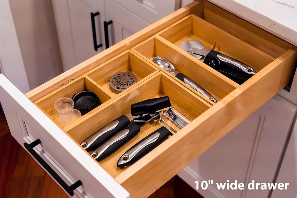 Umilife Drawer Organizer Storage Boxes, 2.5" High Bamboo Drawer Dividers, 5 Rearrangeable Bins for Kitchen, Office Desktop, Clothing, Makeup, vanity, Jewelry