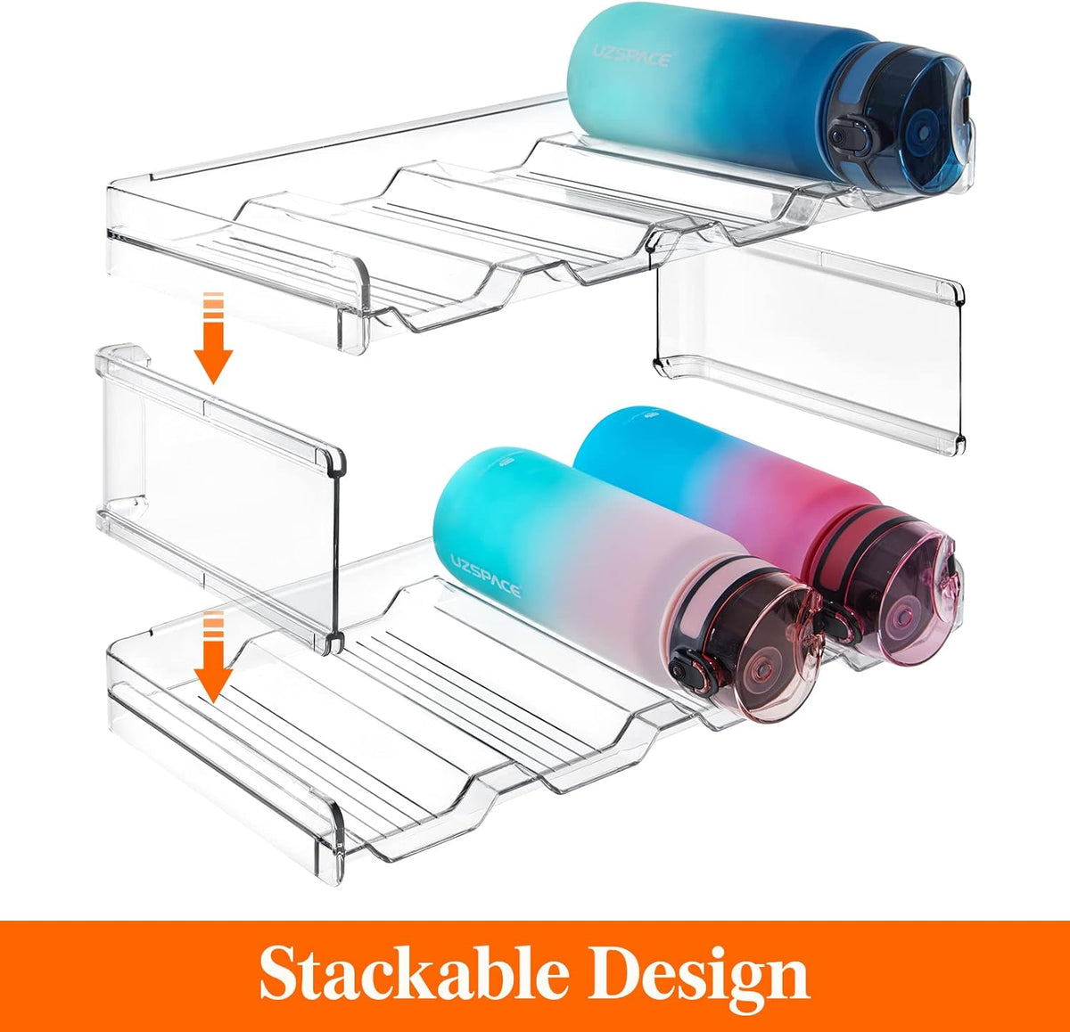 Lifewit Stackable Water Bottle Organizer for Cabinet, Plastic Bottle Holder Fits Bottles & Tumblers up to 3.8" Diameter, Pantry, Countertop & Fridge, 3 Tier Holds 12 Bottles