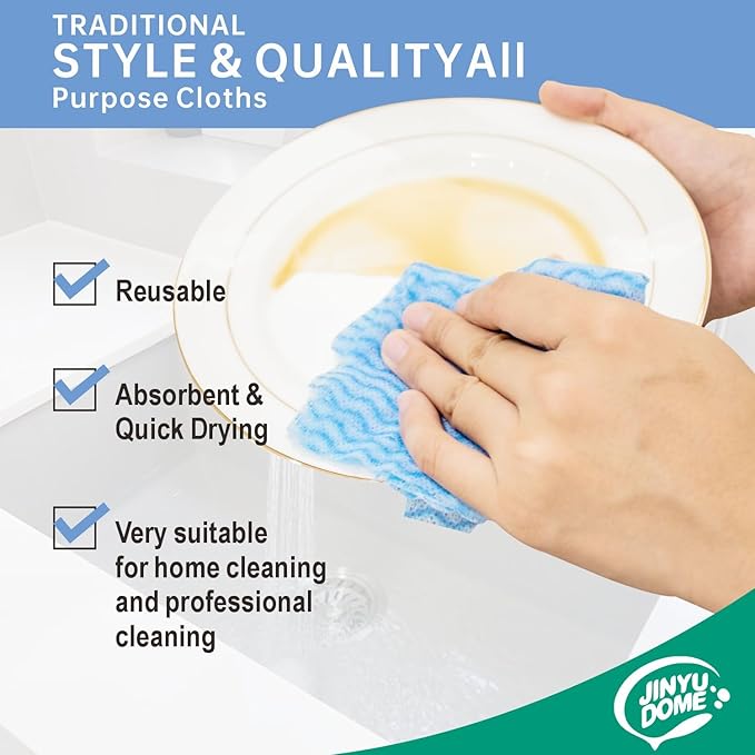JINYUDOME Handi Wipes Reusable Cloth Disposable Cleaning Cloth Kitchen Dish Cloth Dish Towels Dry Blue Washable Wipes Dish Towel Rolls, Soft Durable And Absorbent, 2 Rolls,Total Pack Of 200, Blue