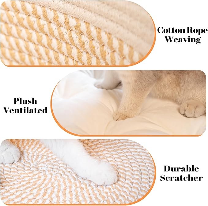 CHEERHOME PETS Cat Bed Basket with Cushion, Cute Pet Bed for Indoor Cats Couch, Kitten Bed for Medium and Large Cat, All Season Universal (White)