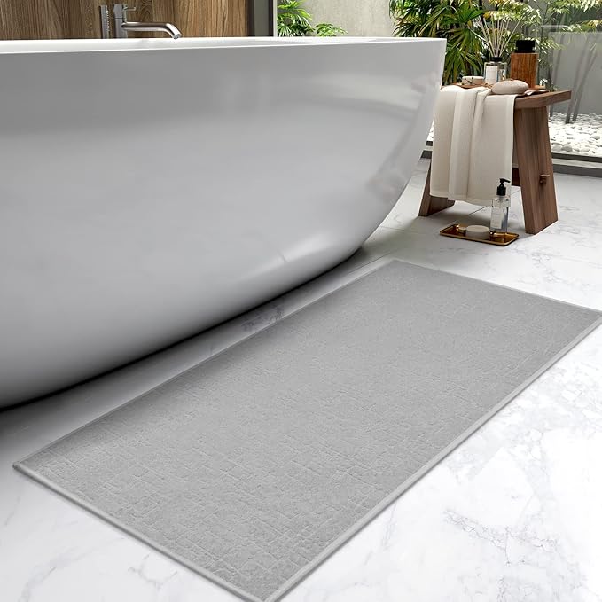 AMOAMI-Bath Mat-Absorbent Quick Dry Bathroom Floor Mats-Washable Rubber Backing Bath Mats for Bathroom Rugs Fit Under Door-Bath Rug for in Front of Sink Bathtub Shower Room, Grey 24''x48''