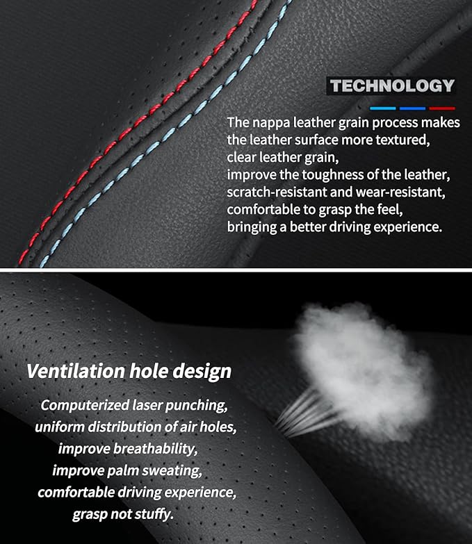Custom-Fit for GMC Steering Wheel Cover, Premium Leather Car Steering Wheel Cover with Logo, Non-Slip, Breathable, for GMC Accessories (A-Style,for GMC)