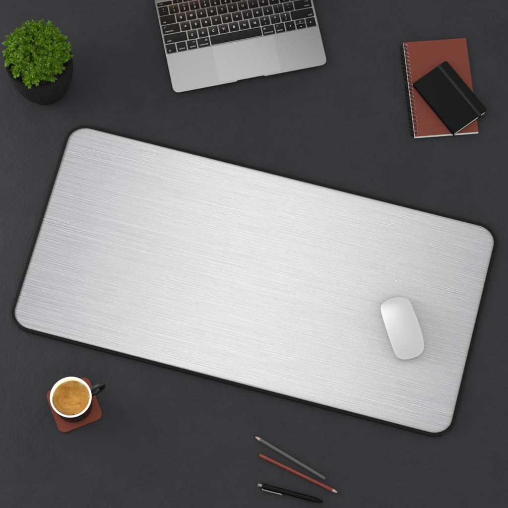 Brushed Metal Texture Desk Mat - Extended Mouse Pad & Desk Pad, Neoprene Surface, Non-Slip Rubber Base, Stitched Edges, Desk Protector for Keyboard & Mouse (Silver, 16x32)