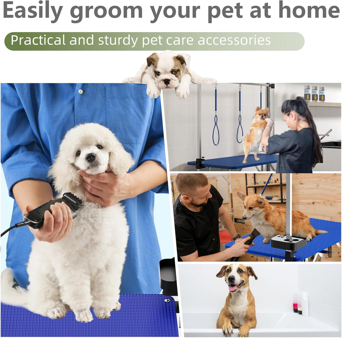 VFK 47'' Large Dog Grooming Table Stainless Steel Foldable Grooming Table for Dogs at Home Adjustable Height Arms Pet Station with Nooses, Mesh Tray, Tool Organizer