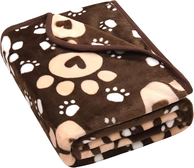 AHOOCUSTOM Brown Fleece Extra Large Dog Blanket, 80'X60', Soft Flannel Pet Cat Puppy Blanket Mat Cover for Bed Couch, Cute Paw Print Throw Blanket for Dogs