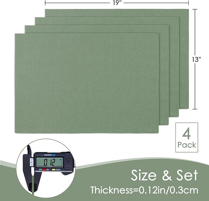 MANSPHIL Sage Green Fabric Placemats Set of 4 Washable Thick Faux Linen Table Place Mats Double Layer Fabric Wrinkle Free Dining Kitchen Table Decor - 13x19 Inch Oeko Tex Placemat