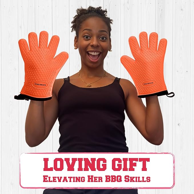 KITCHEN PERFECTION Silicone Smoker Oven Gloves For Women -Extreme Heat Resistant BBQ Gloves -Handle Hot Food Right on Your Smoker Grill Fryer|Waterproof Oven Mitts Grill Gloves |Superior Set+3 Bonuses