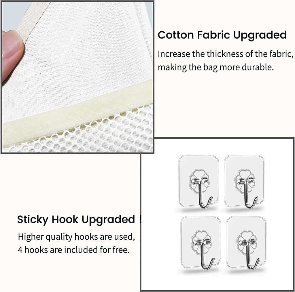 3pcs Small Wall Hanging Organizer Bag, Linen Fabric Door Hanging Storage Basket with Pockets, Waterproof Bin for Kitchen, Bedroom, Office, RV Camper (White)