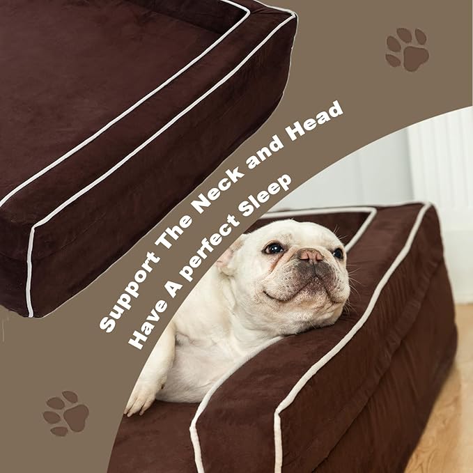 Mama halo Orthopedic Foam Dog Beds for Large Dogs Up to 100 lbs, L Dog Couch with Bolster, Washable Pet Bed Sofa with Removable All-Over Water-Resistant Cover & Non-Slip Bottom(Large, Chocolate)