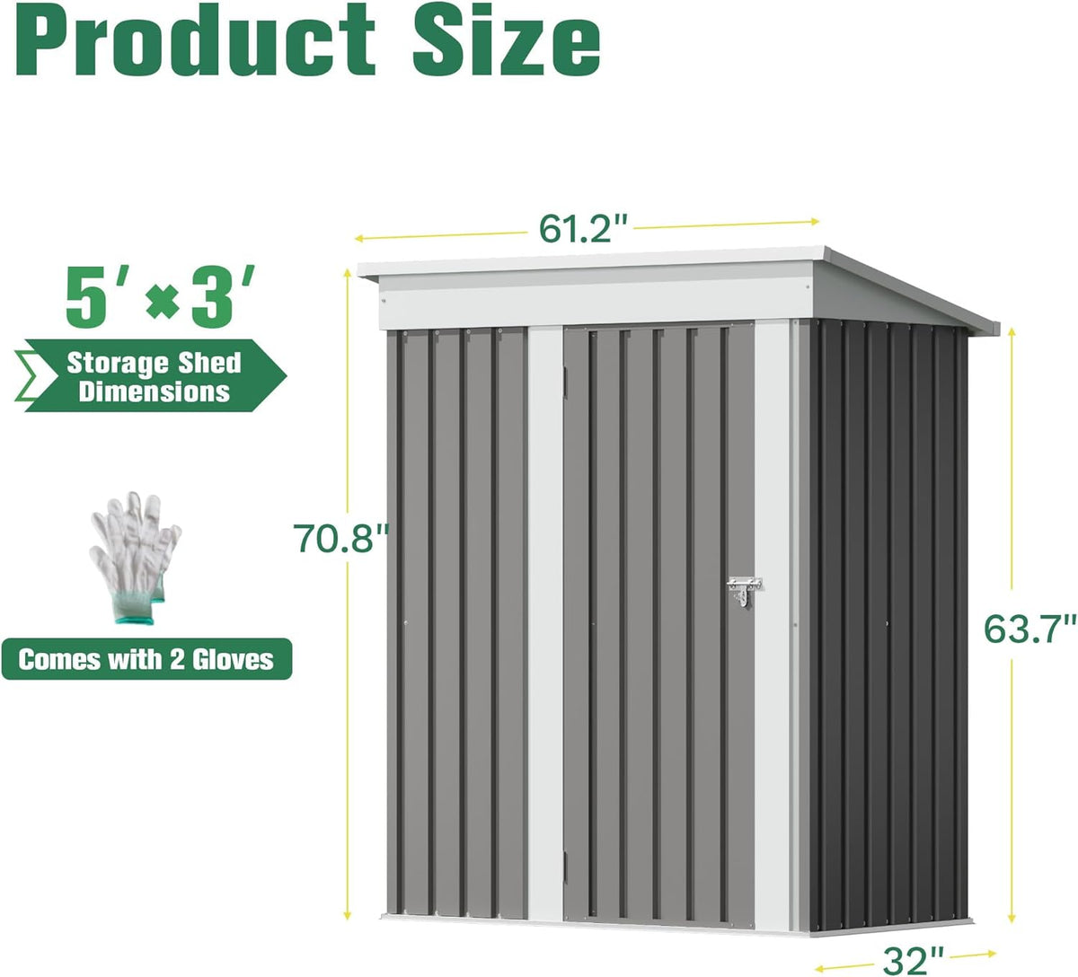 Flamaker 5x3 FT Storage Shed Waterproof Metal Garden Shed with Lockable Door Utility Tool Shed Outdoor Storage for Backyard, Patio and Lawn, Grey