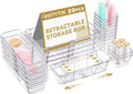 20 Pcs Adjustable Clear Drawer Organizer, Extendable Vanity Storage Bins, Desk Drawer Organizer Set for Makeup, Cosmetics, Bedroom, and Gadgets, Clear