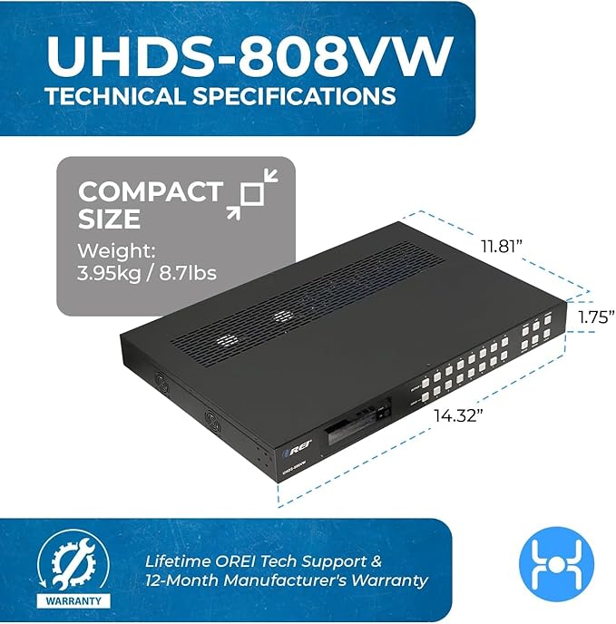 OREI 4K 8x8 Seamless HDMI Matrix Switch Video Wall Controller HDMI Processor