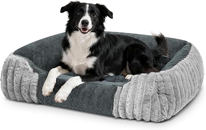 Dog Beds for Large Sized Dogs 35x28 Inch, Comfort-Sided Orthopedic Dog Bed Couch with Breathable Shredded Memory Foam, Faux Rabbit Fur Pet Bed, Non-Detachable, Non-Slip, Machine Washable
