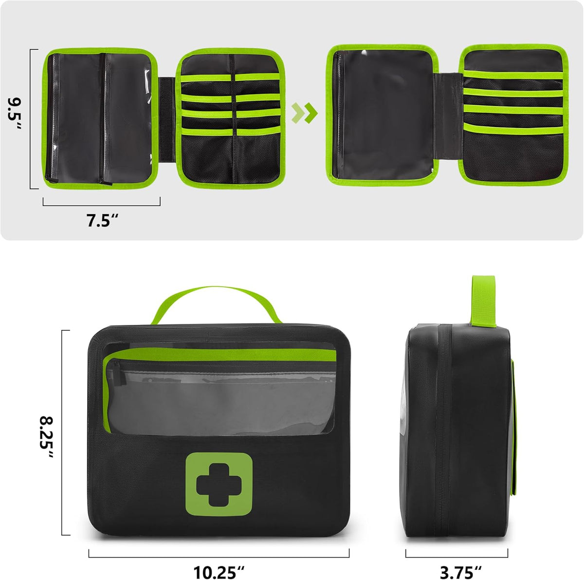 Waterproof Empty First Aid Bag with a Detachable Panel, Small Medical Bag with Molle System, Green (Bag Only)