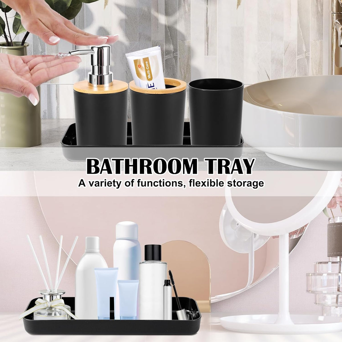 iMucci 9Pcs Black Bathroom Accessories Set with Trash Can Bathroom Set Black Bathroom Accessories Bathroom Decor