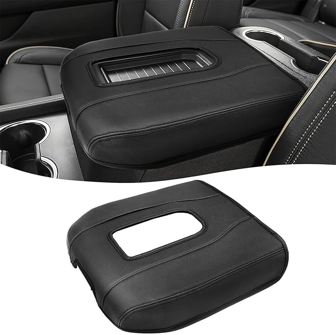 Center Console Armrest Cover for GMC Sierra & Chevy Silverado 2019-2026, Tahoe & Yukon & Suburban 2021-2026, Floor Console Bucket Seat Only, Vinyl Leather Trim, Scratchproof, Black