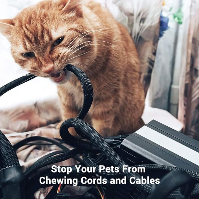25ft - 1/8 Inch Cable Management Sleeve Protector,Wire Loom PET Expandable Wire Sleeving for Office TV Computer Home Theater Engine Bay Cord Organizer,Protect Cables from Pet Cat Dog Chewing,BlackBlue