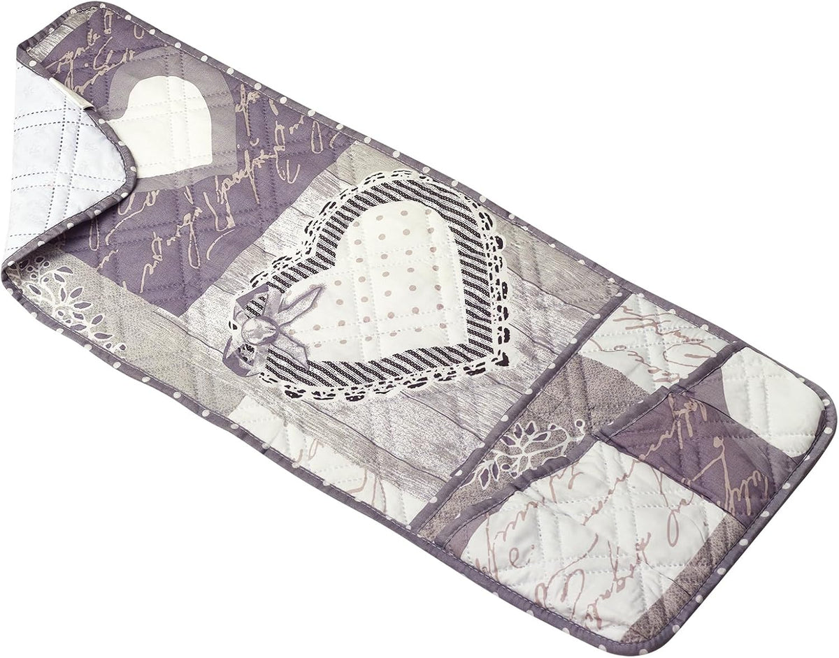 Brilliant Sunshine Grey Heart Love Patchwork Couch Armrest 5 Pockets Organizer, Slip Resistant Armchair Caddy, Washable Remote Controls Holder, Storage for Magazine, Tablet, Phone, 35×13", Grey White
