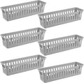6 Pcs Gray Slim Plastic Storage Baskets Tray 10 x 3 x 2.5 Inch Compact Stackable Desk Organizer for Office, Classroom, School Supplies, and Home Storage, Organization(Gray)