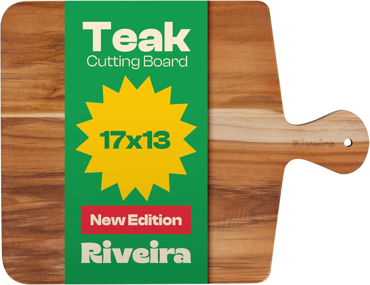 Riveira Teak Wood Cutting Board – Gourmet Teak Grandeur: 17 x 13 Wooden Cutting Board – Natural Wooden Cutting Boards For Kitchen Decorative – Innovative Juice Grooves Teak Wooden Chopping Board
