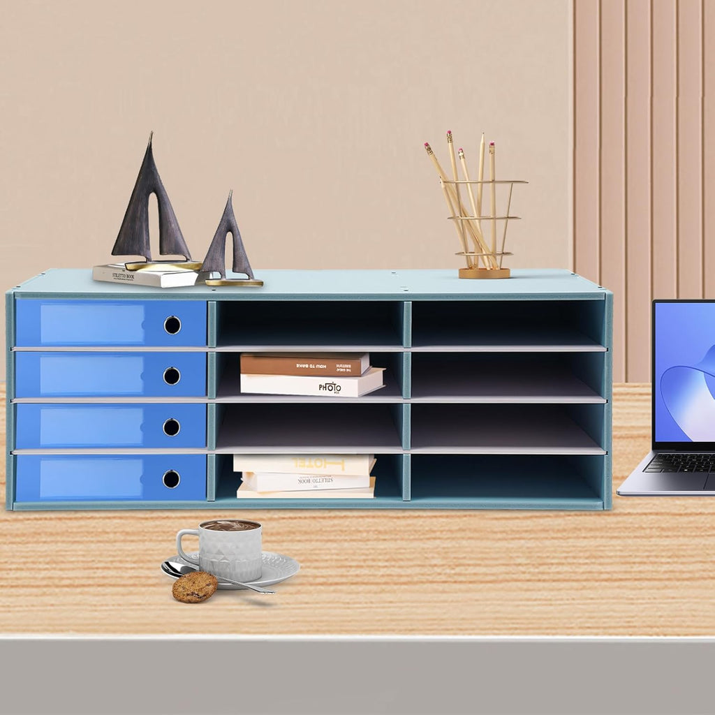 Mail Sorter Organizer, 12 Compartments Mailbox for Classroom, Desktop File Organizer with Adjustable Shelves, for Office Home Classroom, PVC, Blue
