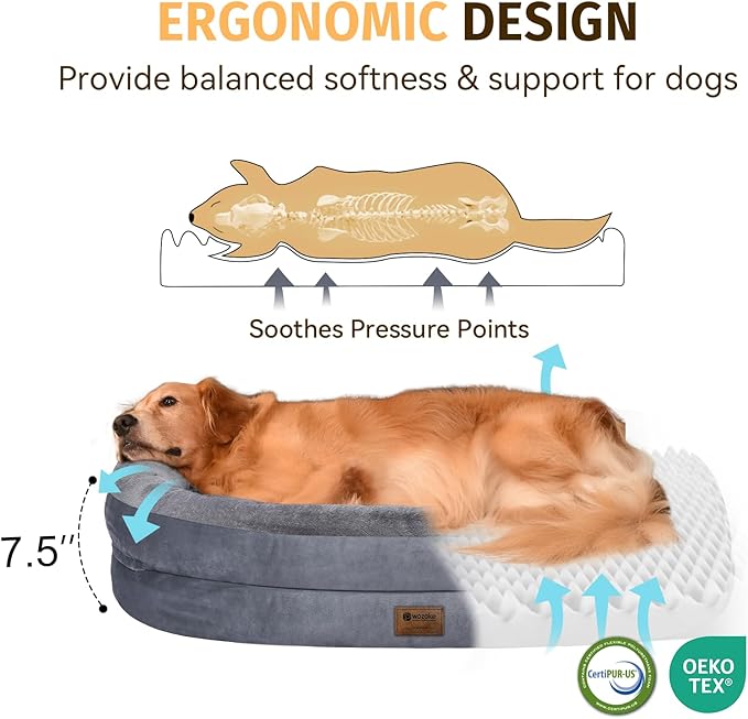 Orthopedic Washable Large Dog Bed: Waterproof Dog Bed with Bolsters - XXL Orthopedic Removable Cover for XXL Large Sized Pet - Non-Slip - Dark Gray