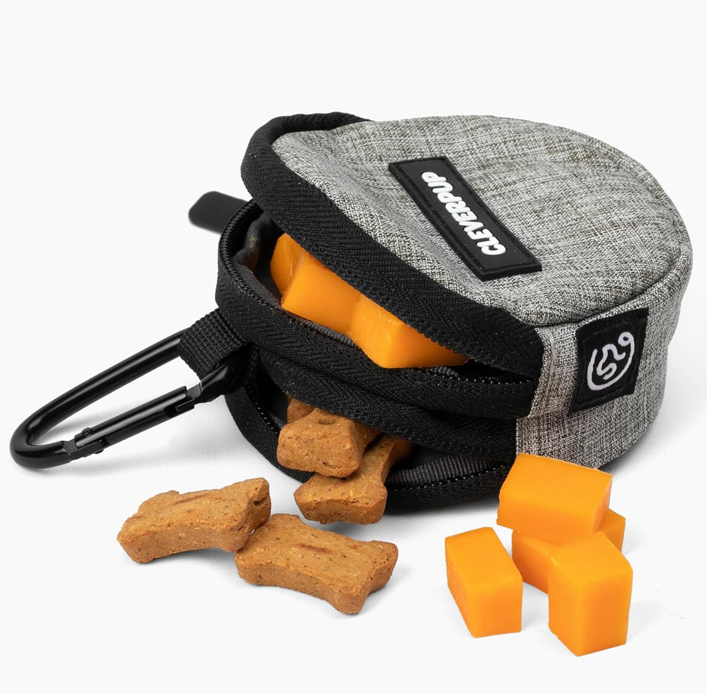 Snackpack Double Insulated Dog Treat Pouch - Holds 1.5 Cups - Dog Training and Walks Snack Bag, Two Pockets for Dry or Wet Treats, Attaches to Leash, Belt, or Bag - Heather Grey