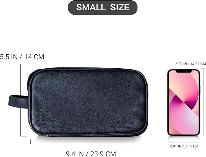 Elviros Travel Toiletry Bag for Men, Shaving Dopp Kit Water-resistant Bathroom Small Toiletries Organizer PU Leather Cosmetic Bags