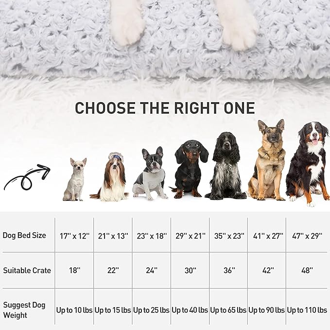 KSIIA Washable Dog Bed Deluxe Plush Dog Crate Beds Comfy Kennel Pad Anti-Slip Pet Sleeping Mat for Large, Jumbo, Medium, Small Dogs Breeds, 23" x 18", Gray