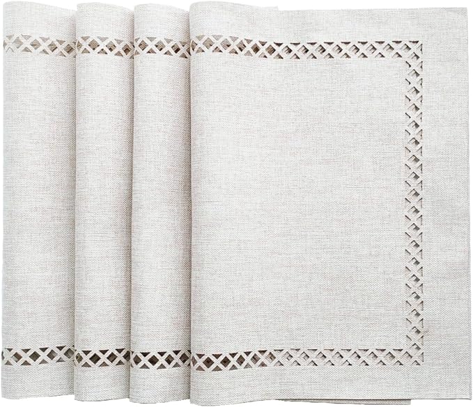 Placemats Set of 4, Set of 6 for Dining Table, Placemats with Hollow Edge Table Cloth Set, Table Mats for Dining Table 12"x18" Off-White