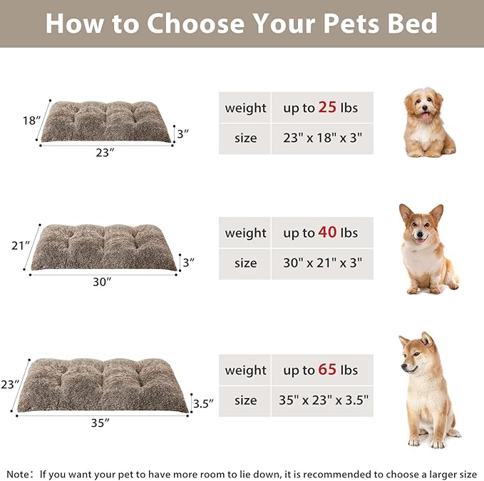 BFPETHOME Dog Beds for Large Dogs, Plush Dog Crate Bed Fluffy Cozy Kennel Pad for Sleeping &Ease Anxiety, Washable Pet Mats with Anti-Slip Bottom for Large Dogs, Khaki