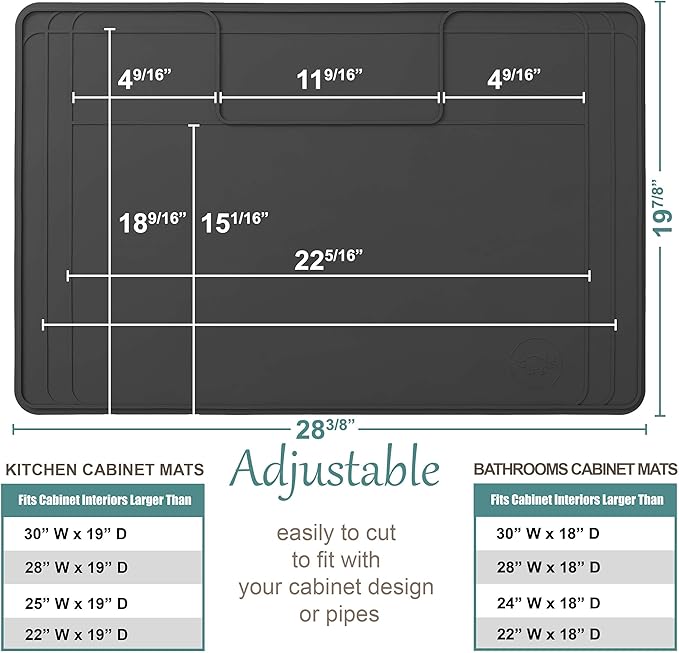 The Original Under Sink Mat - Adjustable Silicone mat, Waterproof Under The Sink Bathroom Vanity Mat - 28" x 19" or smaller