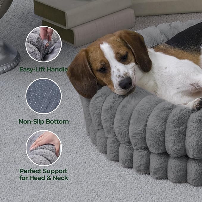 BALANCE Luxury Donut Dog Bed, 30 Inches Round Dog Bed Medium Size Dogs Washable, Orthopedic Calming Dogs Bed for Pets with Anti-Slip Bottom, Gray