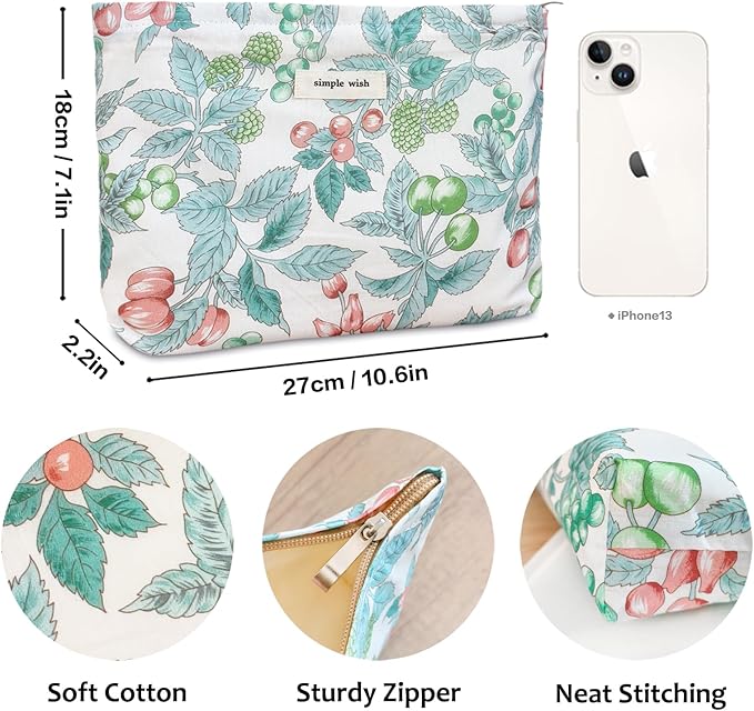 STARDW Aesthetic Floral Makeup Bag Cute Small Cosmetic Bags for Women Girls, Travel Toiletry Bag Large Capacity Zipper Makeup Pouch, Purse Organizer Pouches