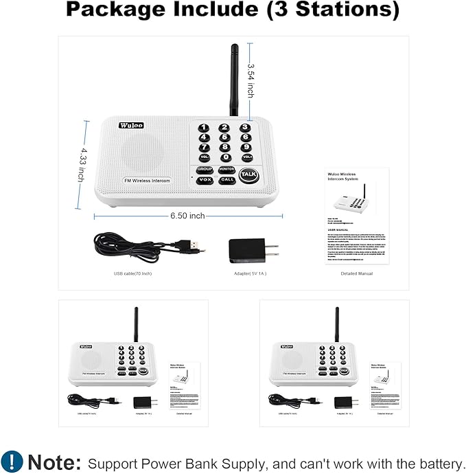 Wuloo Intercoms Wireless for Home 5280 Feet Range 10 Channel 3 Code, Wireless