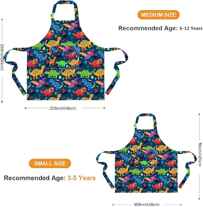 Sylfairy Aprons for Kids Girls Rainbow Unicorn Apron Children Kitchen Chef Aprons Smock (Green+Dinosaur, Small,3-5Years)