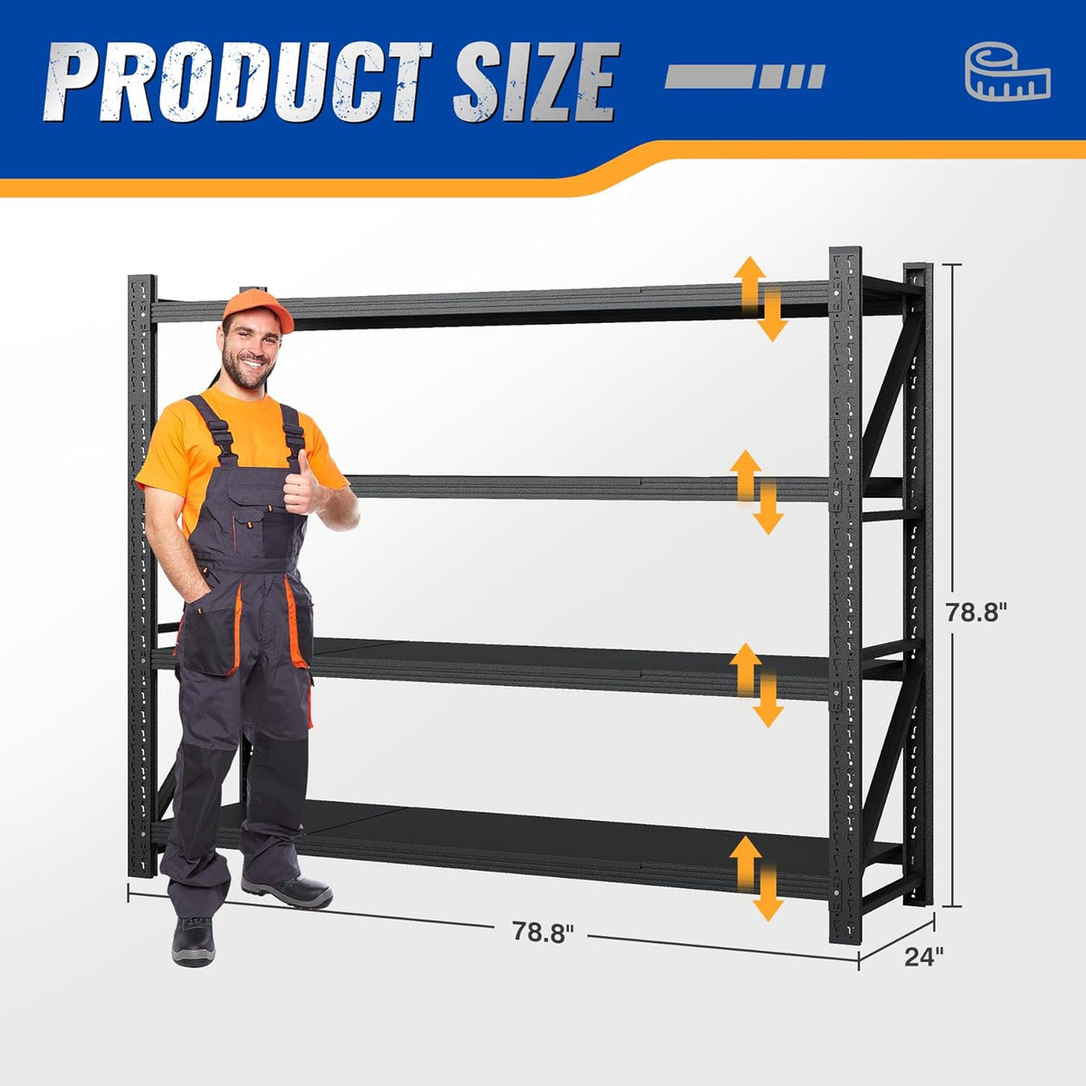 78.8" W Storage Shelves 7000lbs Garage Metal Shelving Heavy Duty Garage Shelves Adjustable Storage Shelves for Industrial, Factory, (78.8" W X 24" D X 78.8" H)